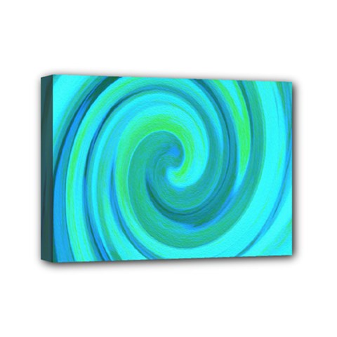 Groovy Cool Abstract Aqua Liquid Art Swirl Painting Mini Canvas 7  X 5  (stretched) by myrubiogarden