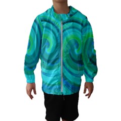 Groovy Cool Abstract Aqua Liquid Art Swirl Painting Hooded Windbreaker (kids) by myrubiogarden