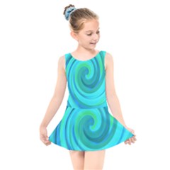 Groovy Cool Abstract Aqua Liquid Art Swirl Painting Kids  Skater Dress Swimsuit by myrubiogarden