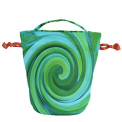 Groovy Abstract Turquoise Liquid Swirl Painting Drawstring Bucket Bag by myrubiogarden