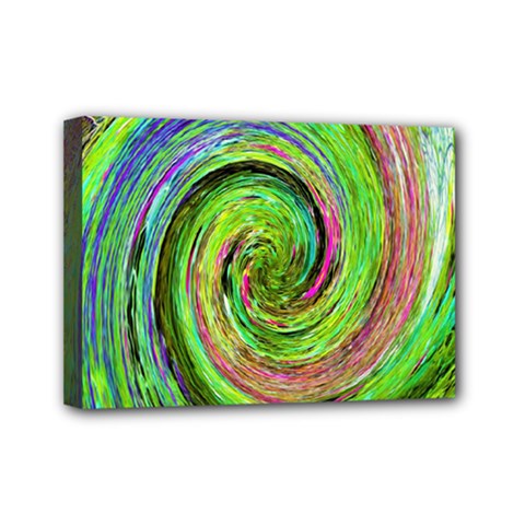 Groovy Abstract Green And Crimson Liquid Swirl Mini Canvas 7  X 5  (stretched) by myrubiogarden