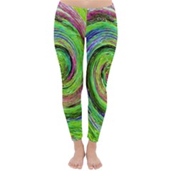 Groovy Abstract Green And Crimson Liquid Swirl Classic Winter Leggings by myrubiogarden