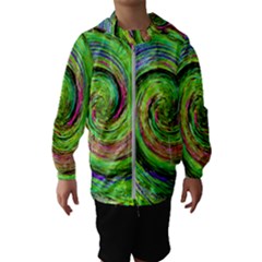 Groovy Abstract Green And Crimson Liquid Swirl Hooded Windbreaker (kids) by myrubiogarden