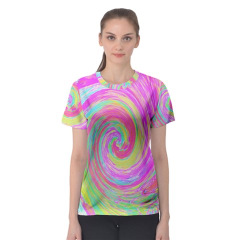 Groovy Abstract Pink And Blue Liquid Swirl Painting Women s Sport Mesh Tee by myrubiogarden