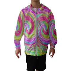 Groovy Abstract Pink And Blue Liquid Swirl Painting Hooded Windbreaker (kids) by myrubiogarden