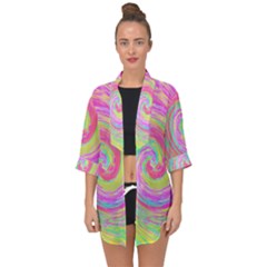 Groovy Abstract Pink And Blue Liquid Swirl Painting Open Front Chiffon Kimono by myrubiogarden