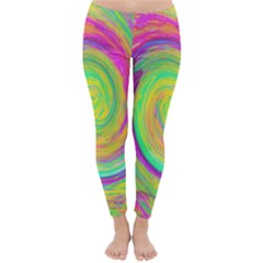 Groovy Abstract Purple And Yellow Liquid Swirl Classic Winter Leggings by myrubiogarden