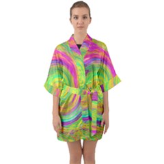 Groovy Abstract Purple And Yellow Liquid Swirl Quarter Sleeve Kimono Robe by myrubiogarden