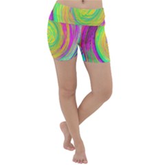 Groovy Abstract Purple And Yellow Liquid Swirl Lightweight Velour Yoga Shorts by myrubiogarden