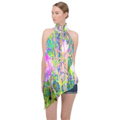 Abstract Oriental Lilies In My Rubio Garden Halter Asymmetric Satin Top by myrubiogarden