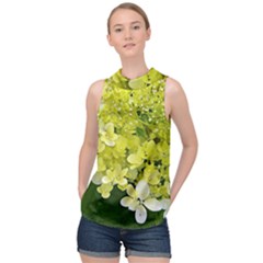 Elegant Chartreuse Green Limelight Hydrangea Macro High Neck Satin Top by myrubiogarden