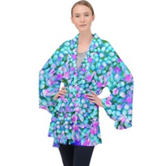 Blue And Hot Pink Succulent Sedum Flowers Detail Velvet Kimono Robe by myrubiogarden