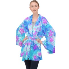 Blue And Hot Pink Succulent Underwater Sedum Velvet Kimono Robe by myrubiogarden