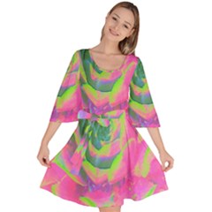 Lime Green And Pink Succulent Sedum Rosette Velour Kimono Dress by myrubiogarden