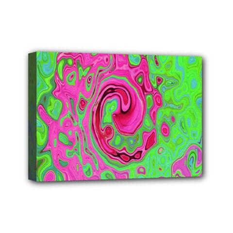 Groovy Abstract Green And Red Lava Liquid Swirl Mini Canvas 7  X 5  (stretched) by myrubiogarden