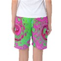 Groovy Abstract Green And Red Lava Liquid Swirl Women s Basketball Shorts View2