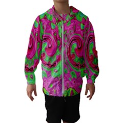 Groovy Abstract Green And Red Lava Liquid Swirl Hooded Windbreaker (kids) by myrubiogarden