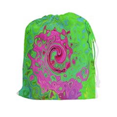 Groovy Abstract Green And Red Lava Liquid Swirl Drawstring Pouch (xxl) by myrubiogarden