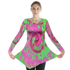 Groovy Abstract Green And Red Lava Liquid Swirl Long Sleeve Tunic  by myrubiogarden