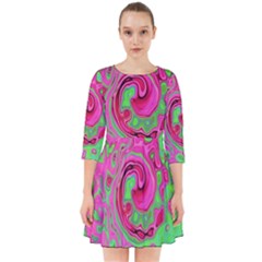 Groovy Abstract Green And Red Lava Liquid Swirl Smock Dress by myrubiogarden