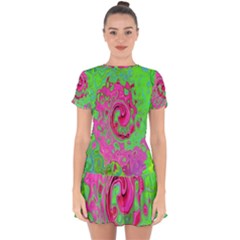 Groovy Abstract Green And Red Lava Liquid Swirl Drop Hem Mini Chiffon Dress by myrubiogarden