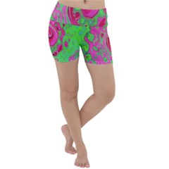 Groovy Abstract Green And Red Lava Liquid Swirl Lightweight Velour Yoga Shorts by myrubiogarden