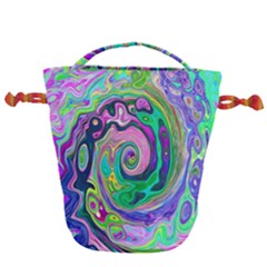 Groovy Abstract Aqua And Navy Lava Liquid Swirl Drawstring Bucket Bag by myrubiogarden