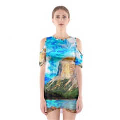 Painting Paintings Mountain Shoulder Cutout One Piece Dress by Pakrebo