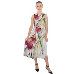 Plant Nature Flowers Foliage Midi Tie-back Chiffon Dress by Pakrebo