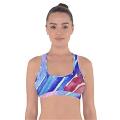 Painting Abstract Blue Pink Spots Cross Back Sports Bra by Pakrebo