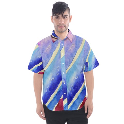 Painting Abstract Blue Pink Spots Men s Short Sleeve Shirt by Pakrebo