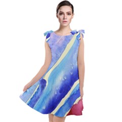 Painting Abstract Blue Pink Spots Tie Up Tunic Dress by Pakrebo