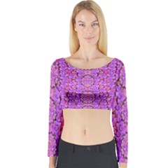 Paradise Blossom Tree On The Mountain High Long Sleeve Crop Top by pepitasart