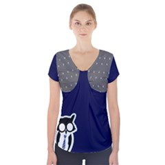 Blue/gray Owl Short Sleeve Front Detail Top by TransfiguringAdoptionStore