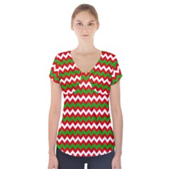 Christmas Paper Scrapbooking Pattern Short Sleeve Front Detail Top by Pakrebo