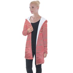 Palms Shadow On Living Coral Longline Hooded Cardigan by LoolyElzayat