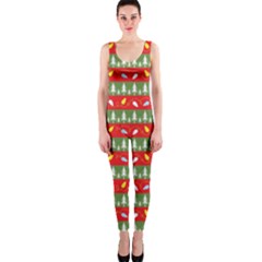 Christmas Papers Red And Green One Piece Catsuit by Pakrebo