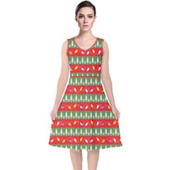 Christmas Papers Red And Green V-neck Midi Sleeveless Dress  by Pakrebo