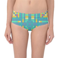 Checkerboard Squares Abstract Mid-waist Bikini Bottoms by Pakrebo