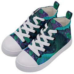 Ocean Green Sea Blue Fractal Art Kids  Mid-top Canvas Sneakers by Pakrebo