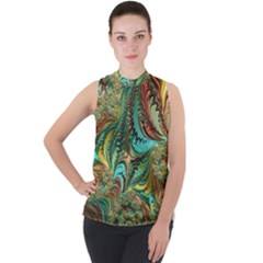 Fractal Artwork Pattern Digital Mock Neck Chiffon Sleeveless Top by Pakrebo