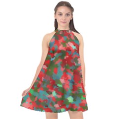 Redness Halter Neckline Chiffon Dress  by artifiart