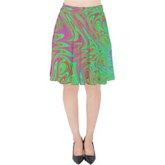 Fractal Art Neon Green Pink Velvet High Waist Skirt by Pakrebo