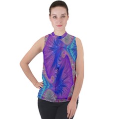 Fractal Artwork Art Design Mock Neck Chiffon Sleeveless Top by Pakrebo