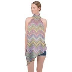 Chevron Colorful Background Vintage Halter Asymmetric Satin Top by Pakrebo