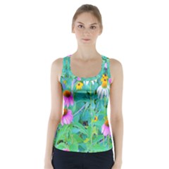 White And Purple Coneflowers And Yellow Rudbeckia Racer Back Sports Top by myrubiogarden