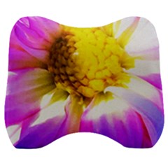 Purple, Pink And White Dahlia With A Bright Yellow Center Velour Head Support Cushion by myrubiogarden