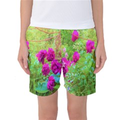 Impressionistic Purple Peonies With Green Hostas Women s Basketball Shorts by myrubiogarden