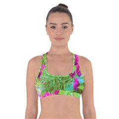 Impressionistic Purple Peonies With Green Hostas Cross Back Sports Bra by myrubiogarden