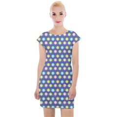 Deep Blue Hemp Pattern Flowers Cap Sleeve Bodycon Dress by Pakrebo